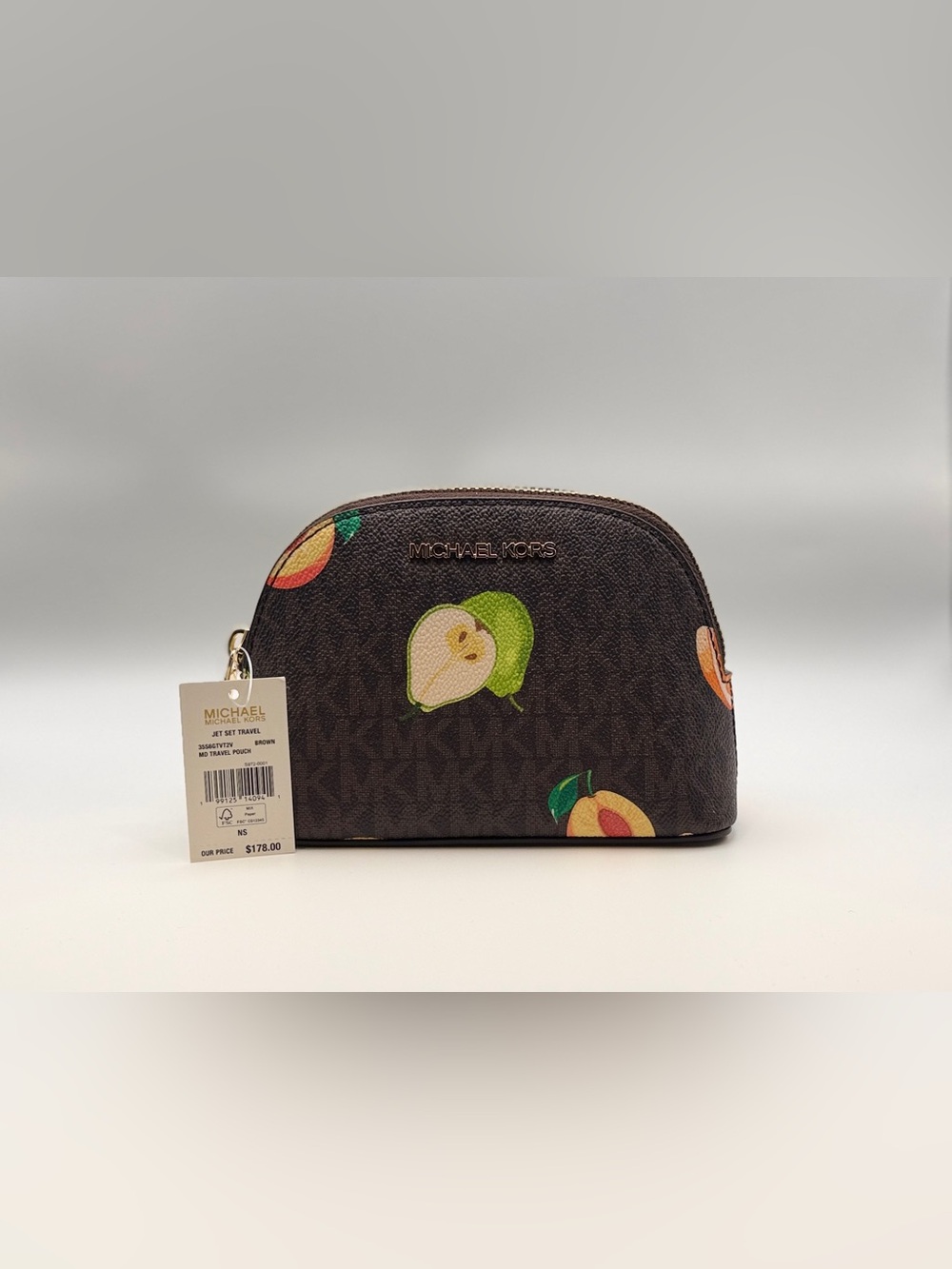 Michael Kors Jet Set Medium Travel Pouch Fruit Print Signature Logo — NWT